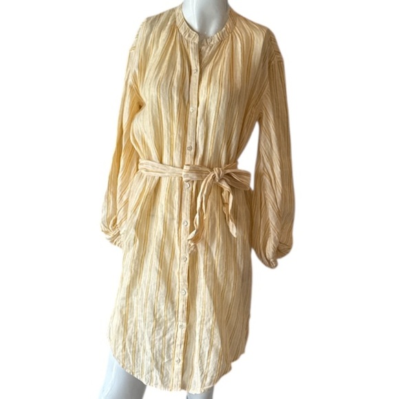 Joie Beatrissa Linen Cornsilk Yellow Stripe Balloon Sleeve Shirt Dress Size XXS - Picture 6 of 14